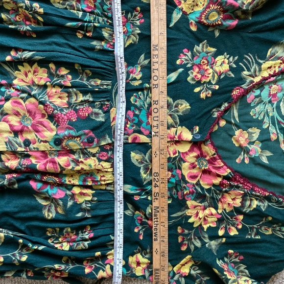 April Cornell Floral Sikkem Maxi Dress Forest Green flowers Sz M-L - Picture 7 of 9